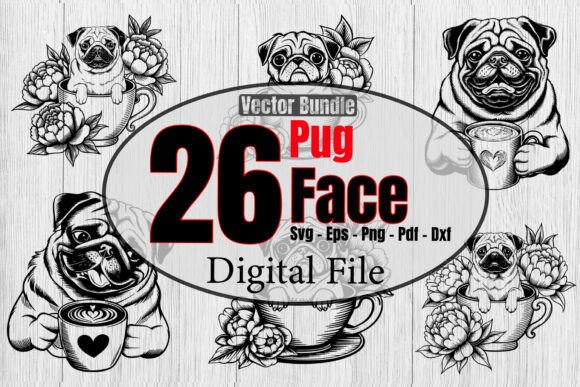 Cute Pug Face Svg Bundle for Embroidery Projects