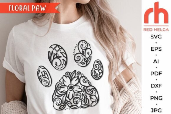Floral Cat Paw SVG for Embroidery Projects