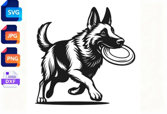 German Shepherd Dog Playing Frisbee SVG Review