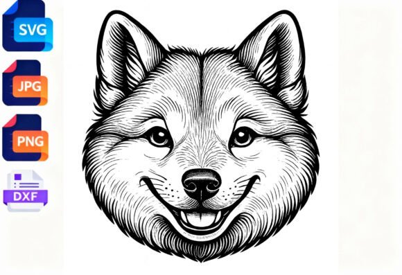Happy Wolf Face SVG Clipart for Embroidery Projects