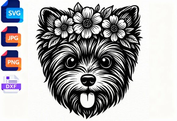 Yorkie Dog Floral Wreath SVG PNG DXF Review